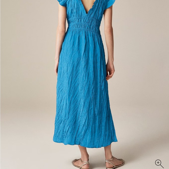 New J.Crew Palermo Crinkle Maxi Dress Nordic Sea Blue Flutter Sleeve V Neck XXS - Picture 2 of 8